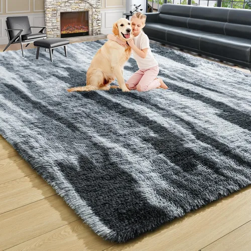 Miniatura 54 de Noahas - Alfombra suave y afelpada para habitación de niña y sala de estar, colorida, decoración para guardería, teñido anudado arcoíris, azul