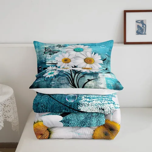 Miniatura 4 de Erosebridal Juego de ropa de cama turquesa tamaño individual para niños y niños, color verde azulado y gris degradado para niñas y adultos, relleno