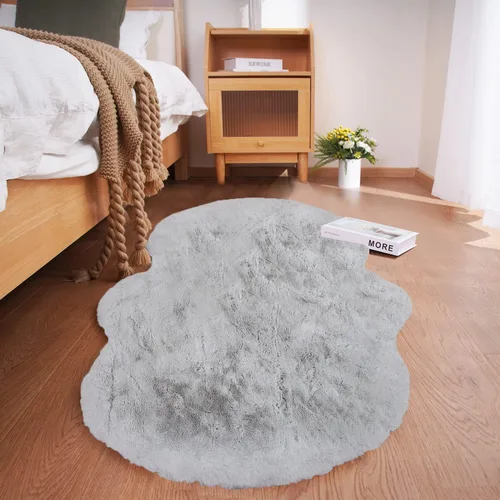 Miniatura 86 de Ghouse Alfombra ultrasuave de pelo sintético de conejo, alfombras lavables a máquina para dormitorio, alfombras esponjosas para sala de estar, Blanco