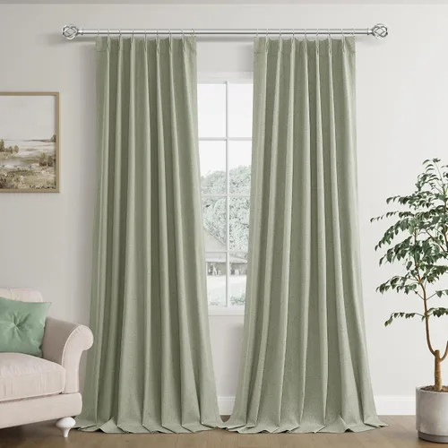 Miniatura 13 de Joywell Cortinas plisadas de lino 100 % opacas de 84 pulgadas de largo, cortinas con pestañas traseras para oscurecer la habitación con ganchos