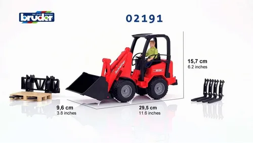 Miniatura 2 de Bruder Schaeffer Compact Loader 2034 - Vehículo de granja y construcción para juego de simulación realista, caja de arena o diversión al aire libre