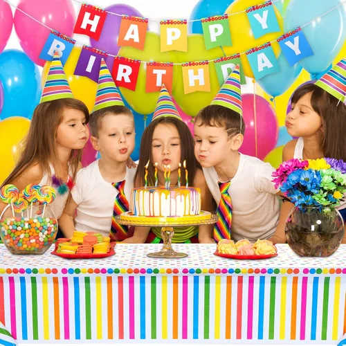 Miniatura 7 de Sepamoon 258 piezas de suministros para fiesta de cumpleaños estilo arco iris, decoraciones de cumpleaños, juego de vajilla incluye platos de fiesta
