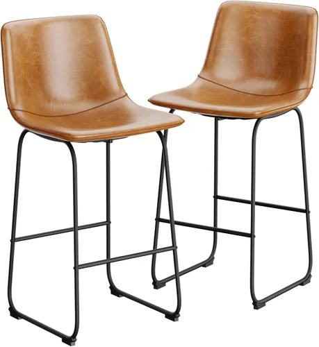 Miniatura 48 de Bar Stools Set of 2, 26 Inches Counter Height Bar Stools with Back, Modern Faux Leather Barstools with Metal Legs and Footrest, Bar Chairs for