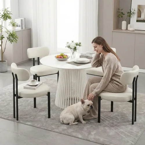 Miniatura 17 de LukeAlon Juego de 2 sillas de comedor de chenilla, modernas sillas de cocina sin brazos con respaldo curvado con patas de metal negro, sillas