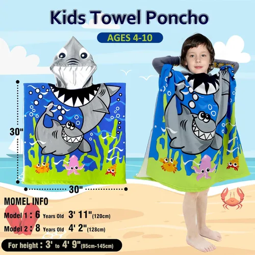 Miniatura 4 de growell Toallas de playa con capucha para niños - Toalla de baño para niños pequeños niñas niños, cubiertas de natación para niños de 4 a 10 años