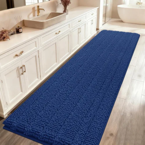 Miniatura 19 de ACCUMTEK - Juego de alfombras de baño a rayas beige de 3 piezas, ultrasuaves, antideslizantes de chenilla, alfombras de baño mullidas y absorbentes
