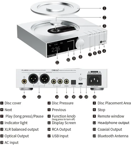 Miniatura 2 de S.M.S.L Reproductor MQA-CD PL200, programa de CD de alta gama chip DAC insignia AK4499EX, chip Bluetooth de alta gama 32bit/768kHz, DSD512