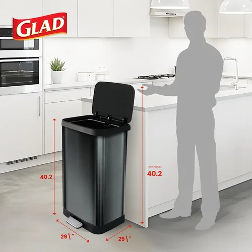 Miniatura 2 de Glad Basurero con pedal de acero inoxidable de 20 galones / 75.5 litros con protección contra olores CloroxTM, color gris plomizo acero