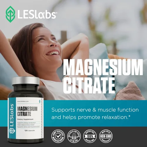 Miniatura 8 de Les Labs Citrato de Magnesio – Alivio del Estrés, Sueño Reparador, Salud del Corazón, Metabolismo, Función Nerviosa y Muscular – Suplemento sin GMO