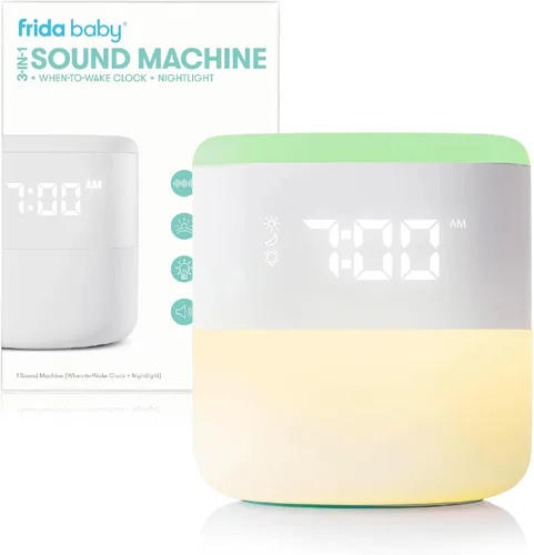 Frida Baby Reloj Despertador 3 en 1 + Máquina de Sonido + Luz Nocturna | Reloj Despertador con Luz de Amanecer, Generador de Ruido Blanco,