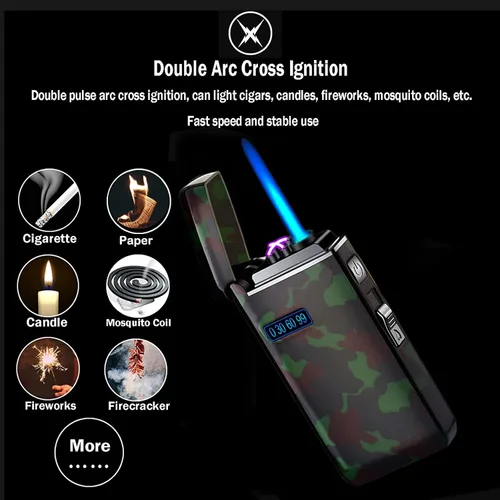 Miniatura 3 de Arc Jet - Encendedor de llama, 2 en 1, eléctrico recargable por USB, a prueba de viento, encendedor infinito, butano recargable para puros