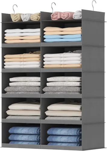 Miniatura 11 de Lifewit Estante colgante de doble fila para armario, estantes de ropa con 3 ganchos resistentes para organización de ropa, contenedor plegable