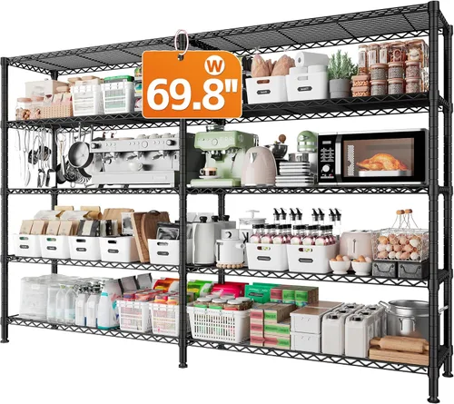 REIBII Estantes de almacenamiento resistentes de 1600 libras, estantería de metal extra ancha de 5 niveles, 69.8 pulgadas de ancho x 72.4 pulgadas