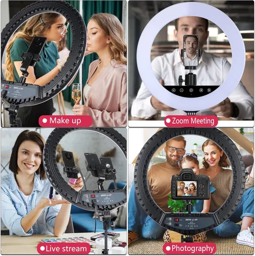 Miniatura 7 de Anillo de luz LED de 21 pulgadas con soporte de trípode, anillo de luz selfie grande con panel táctil para video de vlog de YouTube, retrato