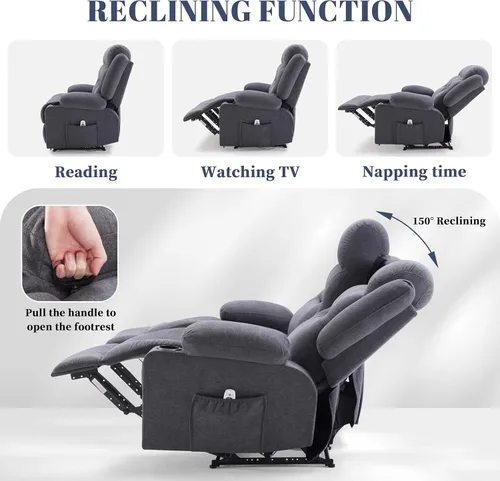 Miniatura 3 de Weture Sofá reclinable extra grande con calor y masaje, sofá reclinable de pared con portavasos y puerto USB, sofá reclinable grande de 3 plazas