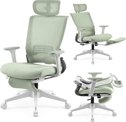 Silla de oficina plegable con reposapiés, silla de oficina ergonómica con soporte lumbar ajustable, reposacabezas, reposabrazos, silla de escritorio