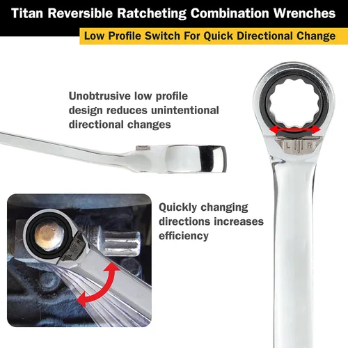 Miniatura 6 de Titan 14613 Llave combinada de trinquete reversible de 1 pulgada, 12 puntos, 72 dientes