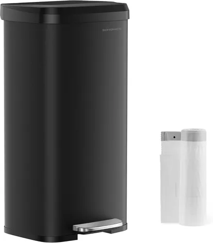 Miniatura 16 de SONGMICS Cubo de basura para cocina, 13 galones (50 L) de acero inoxidable, con tapa que permanece abierta y pedal para pisar, cierre suave, alto