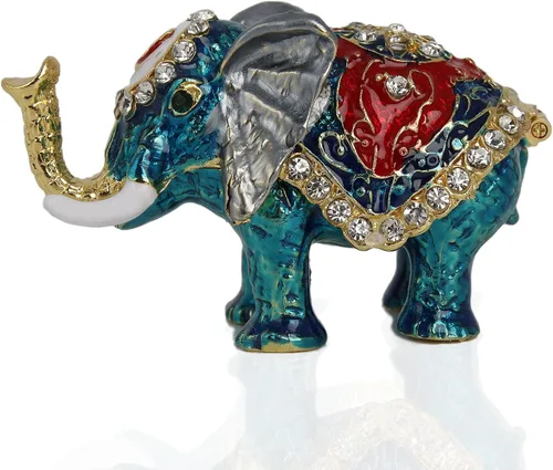Pequeña caja de baratija de elefante azul con bisagras Joyeros pintados a mano figura de elefante regalo