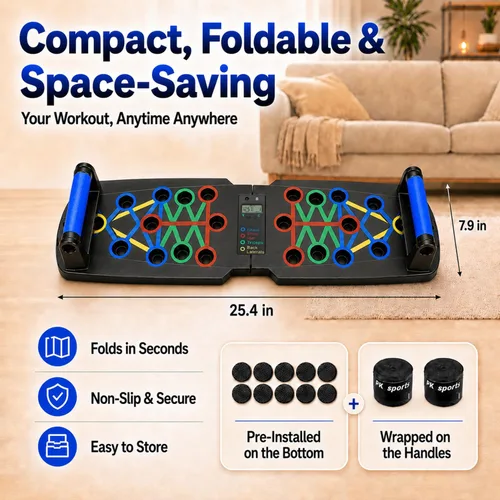 Miniatura 6 de Push Up Board with Smart Counter, Foldable Home Workout Equipment for Men, Portable Pushup Board with Non-Slip Handles for Chest, Shoulders, Back &