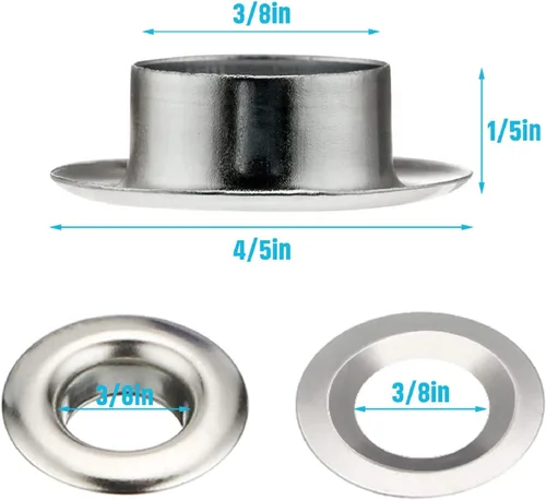 Miniatura 3 de Pangda Juego de 100 ojales con herramienta de ajuste y caja de almacenamiento para tela, lonas, cortinas Plata