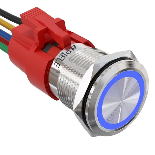 Miniatura 19 de APIELE Interruptor de botón de bloqueo de 0.748 in, 12 V CC, anillo de halo de ojo de ángel LED de 0.74 pulgadas, 1NO1NC SPDT con enchufe de cable