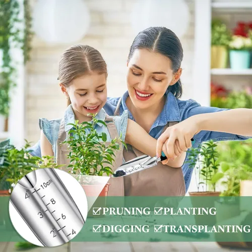 Miniatura 5 de Honoson Paleta de mano de jardín Paleta de trasplante con medidas Herramientas de plantación de aleación de aluminio con mango de goma Pequeñas