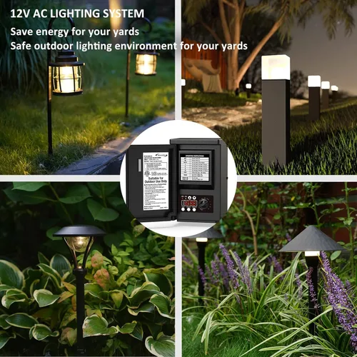 Miniatura 2 de Malibu - Transformador de paisaje de bajo voltaje de 200 W, paquete de energía de iluminación de paisaje de bajo voltaje para foco al aire libre
