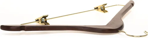 Miniatura 9 de Perchas de madera de calidad para faldas con clips, paquete de 20 perchas de nogal para pantalones con clips de metal dorado ajustables, gancho