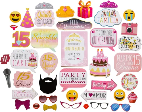 Miniatura 8 de Accesorios para cabina de fotos de quinceañera, kit de cabina de fotos de 41 piezas con letrero de 8 x 10 pulgadas, 60 almohadillas adhesivas, 45