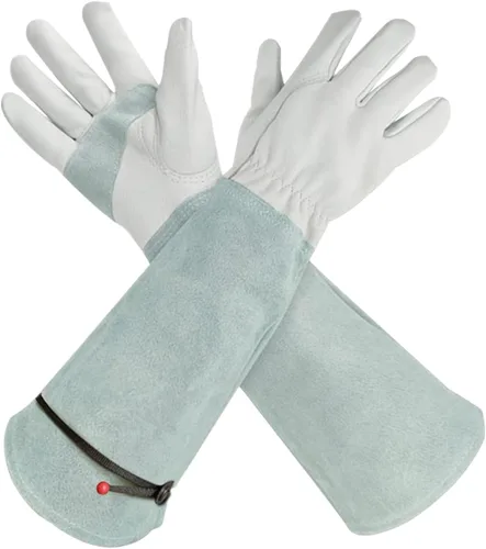Guantes largos de cuero para jardinería para mujeres/hombres, rosa y mora, palma gruesa a prueba de espinas