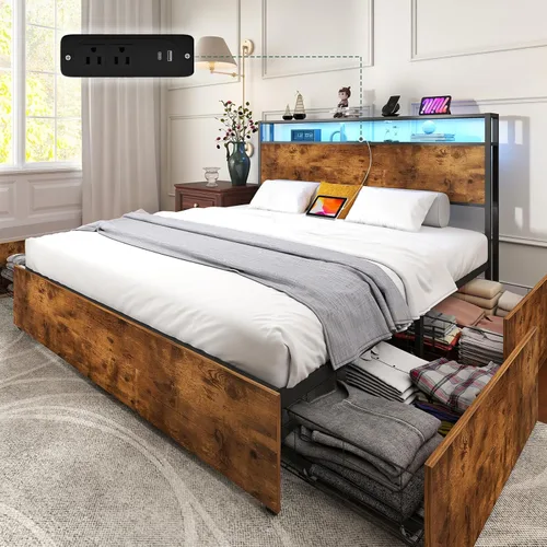 Miniatura 16 de Zevemomo - Base de cama completa con estación de carga, puertos USB y enchufes, base de plataforma tamaño completo con cabecera, base de cama sin