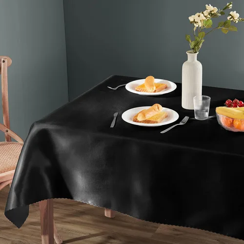 Miniatura 7 de Homiest Mantel de satén, 60 x 84 pulgadas, color negro, superposición brillante, decoración de mesa rectangular sedosa para bodas, graduaciones