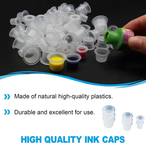 Miniatura 5 de Emalla Kit de tapa de tinta de tatuaje, 300 tapas de tinta mixtas para tatuajes, 100 pequeñas, 100 medianas, 100 vasos de tinta de tatuaje grandes