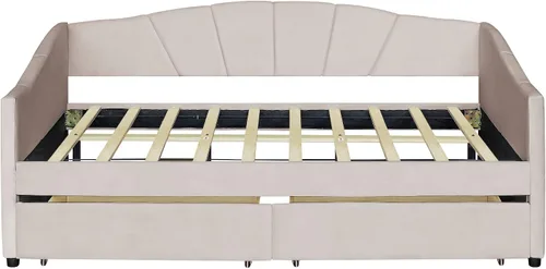 Miniatura 4 de Sofá cama individual con 2 cajones tapizado moderno, plataforma para sofá cama, marco de listones de soporte para dormitorio, sala de estar,