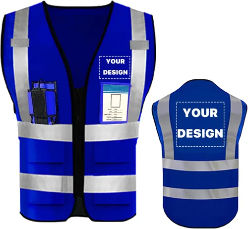 Miniatura 34 de Chaleco de seguridad de alta visibilidad reflectante con bolsillos y cremallera personalizado su logotipo ropa de trabajo de seguridad