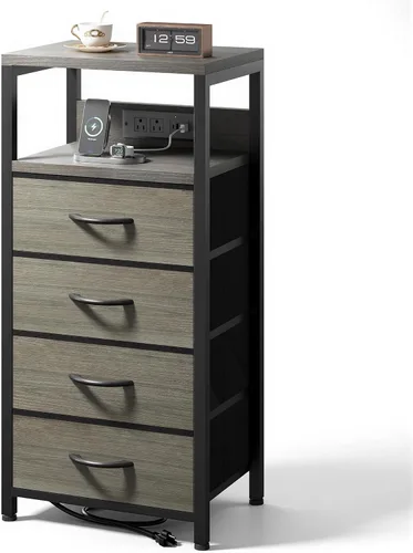 Miniatura 15 de Lazzanto Mesa de Noche Mesita de Carga para Dormitorio - Mesa de Noche con Estación de Carga, Mesita de Noche Moderna con Estante Abierto y 2