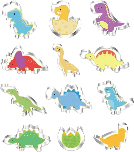 Nuevo juego de cortadores de galletas de dinosaurio, tamaños mini pequeños, 12 piezas moldes de galletas para niños, moldes de galletas para