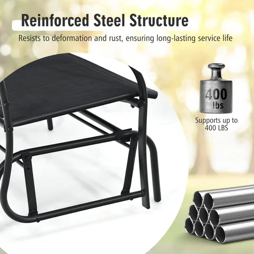 Miniatura 8 de Tangkula Banco planeador de patio para 2 personas, silla de sofá biplaza mecedora para exteriores con marco de acero resistente, tela de asiento