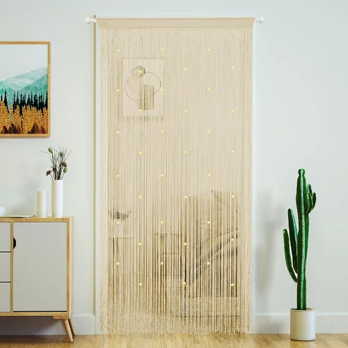 Miniatura 12 de YaoYue Cortina de Hilos con Cuentas para Puerta, Cortinas de Hilos para Puerta, con Borlas, Cuentas, Franja Colgante, Divisores de Habitación