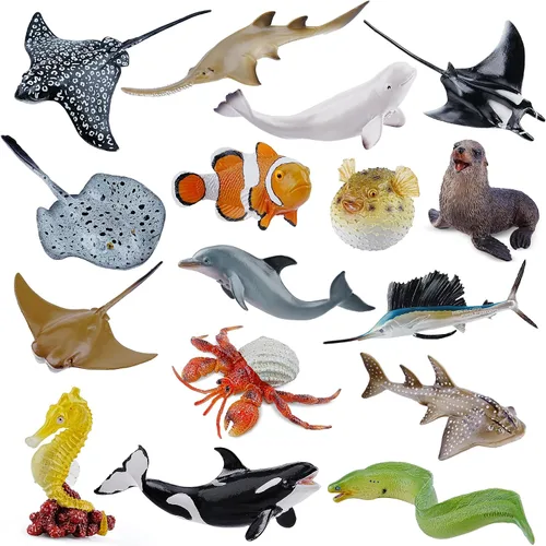 Miniatura 10 de Toymany 10 figuras realistas de juguete de baño de tiburón de 5 a 6 pulgadas de largo, juego de figuras de plástico de animales marinos del océano