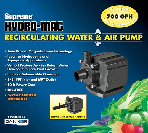 Miniatura 4 de Danner Manufacturing, Inc., Supreme 700 GPH Hydro-Mag Bomba de agua y aire de recirculación con Venturi, 40127