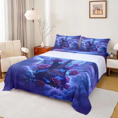 Miniatura 68 de Castle Fairy Juego de sábanas de botas de vaquero, tamaño individual, juego de ropa de cama de guitarra musical bohemia de 3 piezas para niños