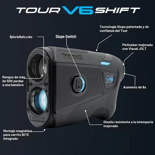 Miniatura 3 de Bushnell Golf Tour V6 Shift Laser Rangefinder with Slope Compensation, 1300-Yard Range, Flag Lock Vibration, Magnetic Cart Mount, 6X Magnification