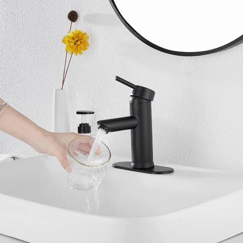 Miniatura 8 de Grifo de lavabo de baño negro con una sola manija 1 agujero a juego con desagüe emergente baño Vantity grifo lavabo negro mate
