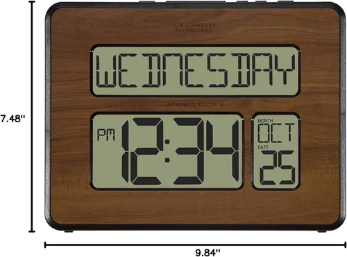 Miniatura 8 de La Crosse Technology 513-1419-WA-INT Reloj con calendario digital completo atómico, grande, nogal, 9.84 pulgadas de largo x 1.14 pulgadas de ancho x