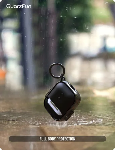 Miniatura 6 de estuche para AirPods 1ª y 2ª generación, estuche Airpod con cierre seguro con llavero de clip, funda protectora de material híbrido de cuerpo Negro