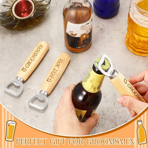Miniatura 7 de Patelai Abrebotellas de madera, regalos para padrinos de boda, abrelatas de madera, regalos de boda, propuesta, regalo de despedida de soltero