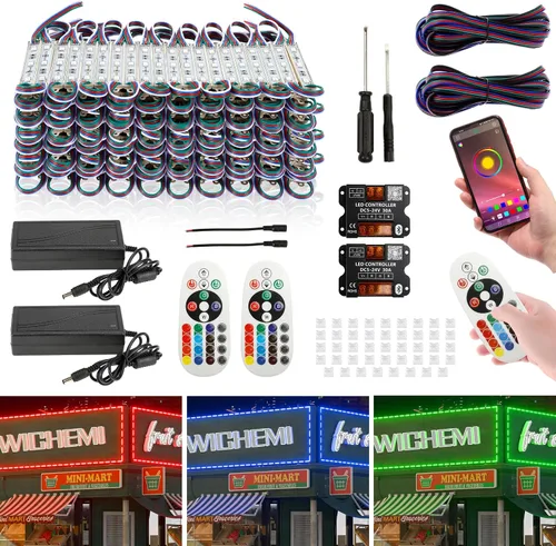 Miniatura 9 de WICHEMI Luces LED para escaparate, Bluetooth, control de aplicación, módulos LED para letreros de 100 pies, 200 unidades, 3 LED, 5050 SMD, RGB, tira