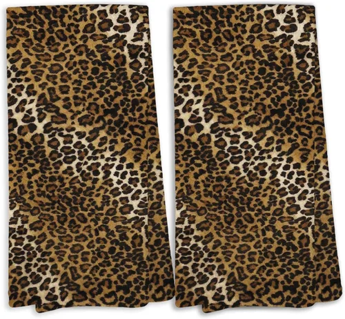 Miniatura 9 de Juego de 2 toallas de cocina retro con lazo de leopardo, decoración de baño femenina de leopardo, toallas de mano con estampado de guepardo